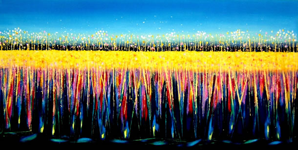 Summer rushes, Ennell  Acrylic on canvas  81cm x 41cm